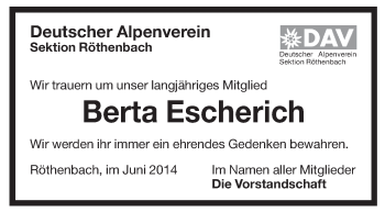 Traueranzeige von Berta Escherich von Pegnitz-Zeitung
